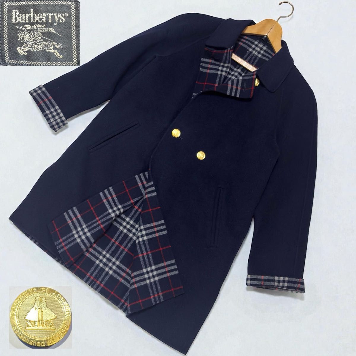 希少金ボタン】美品 バーバリー ピーコート チェック ダブルフェイス