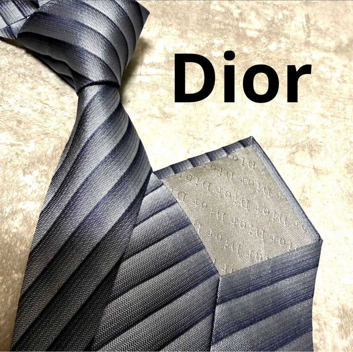極美品 Dior ディオール ネクタイ シルバー系 ストライプ 結婚式