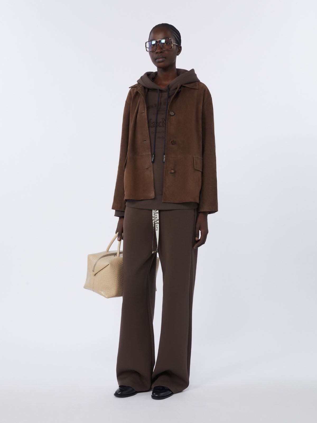 Technical jersey zip-up sweatshirt, chocolate | Max Mara