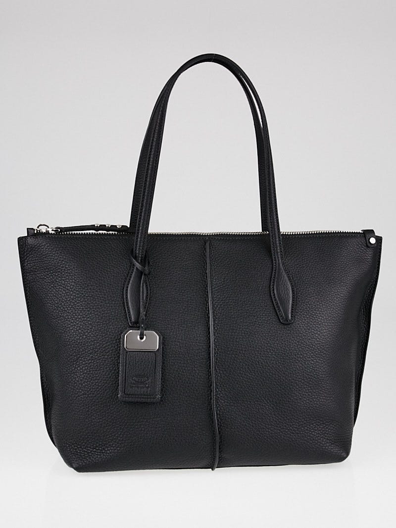 Tod's Black Pebbled Leather Joy Medium Tote Bag | Yoogi's Closet