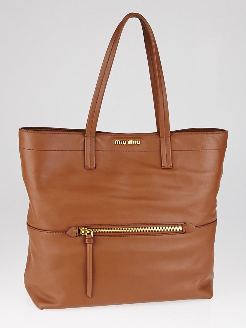 Miu Miu Nocciolo Vitello Soft Calf Leather Shopping Tote Bag