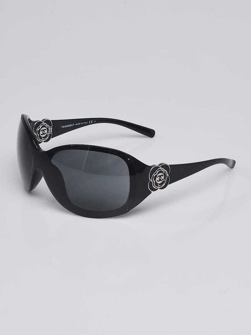 Chanel Black Frame Camellia Flower Sunglasses-6032 | Yoogi's Closet