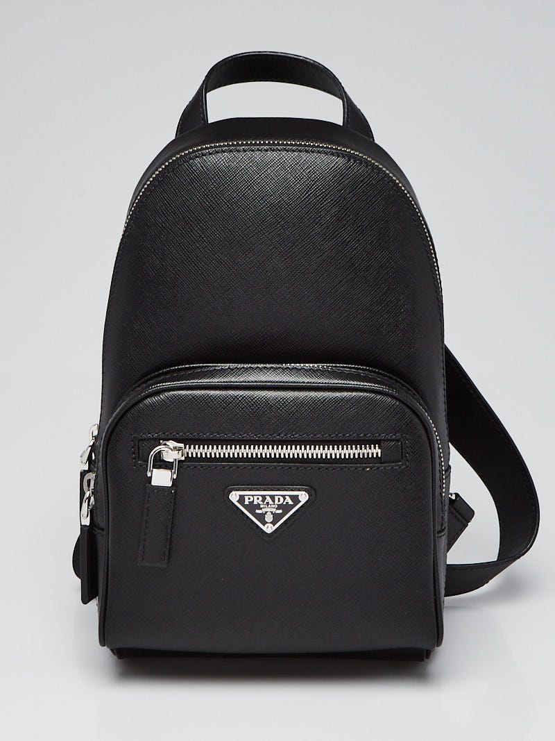 Prada Black Saffiano Leather One Shoulder Crossbody Backpack Bag