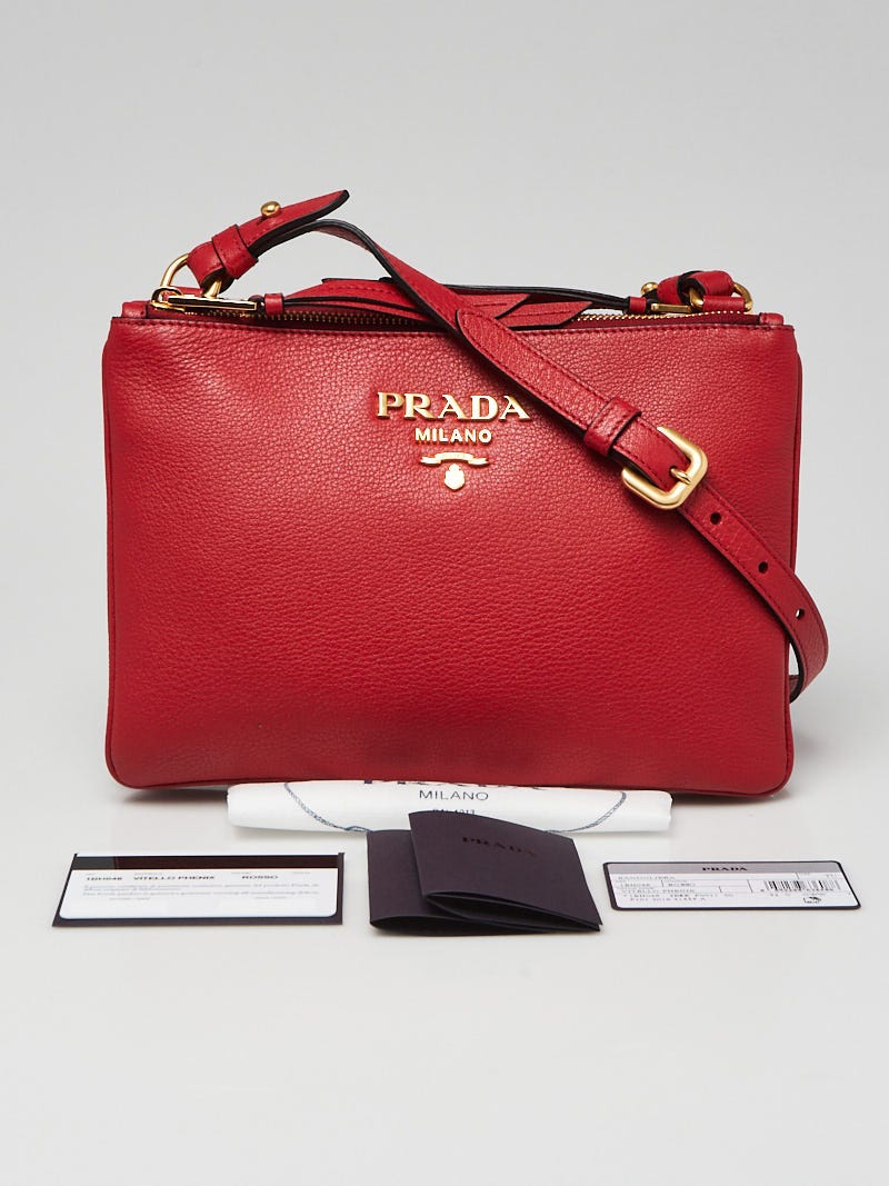 Prada Rosso Vitello Phenix Leather Crossbody Bag 1BH046 | Yoogi's