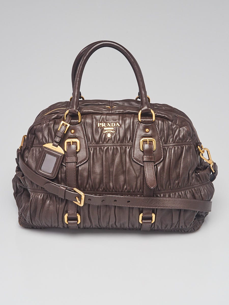 Prada Dark Brown Nappa Gaufre Leather Large Satchel Bag | Yoogi's