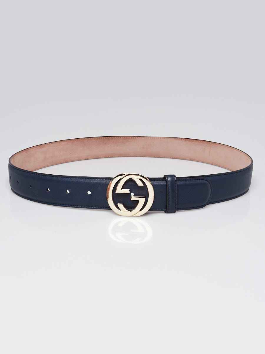 Gucci Blue Leather Interlocking G Buckle Belt Size 90/36 | Yoogi's