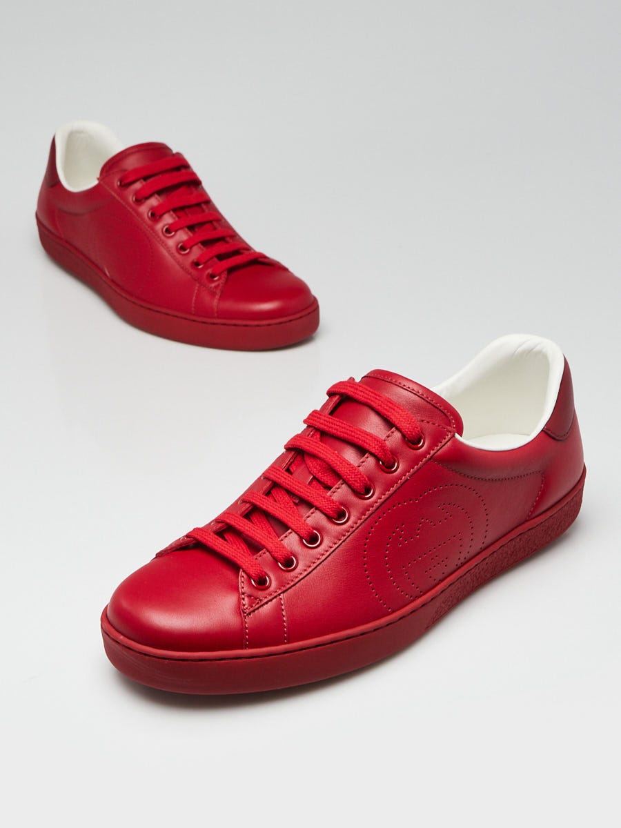 Gucci Red Leather Perforated GG Ace Sneaker Men's Size 7 | Yoogi's