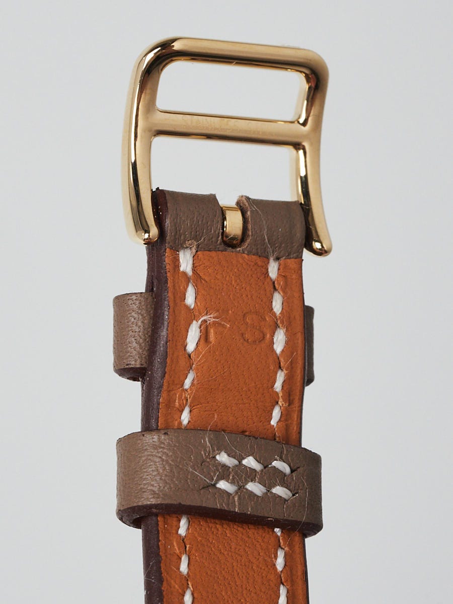 Hermes 21mm Etoupe Swift Leather and Gold Plated Heure H Quartz