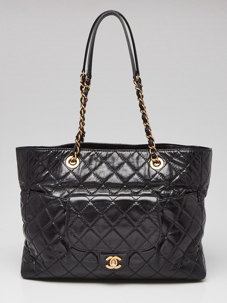 CHANEL キルティング バッグ Chanel Black Quilted Glazed Leather