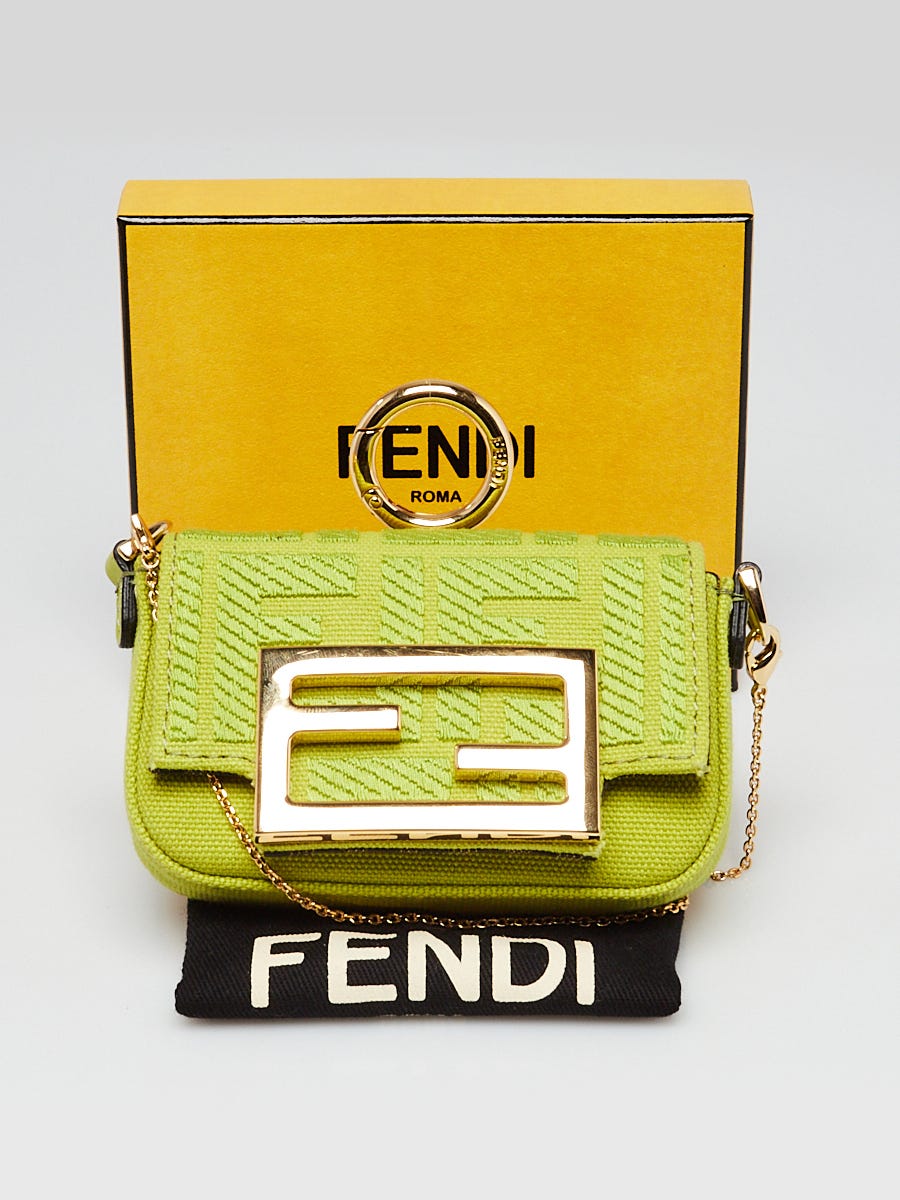 Fendi Green Canvas Nano Baguette Keychain and Bag Charm 7AS045