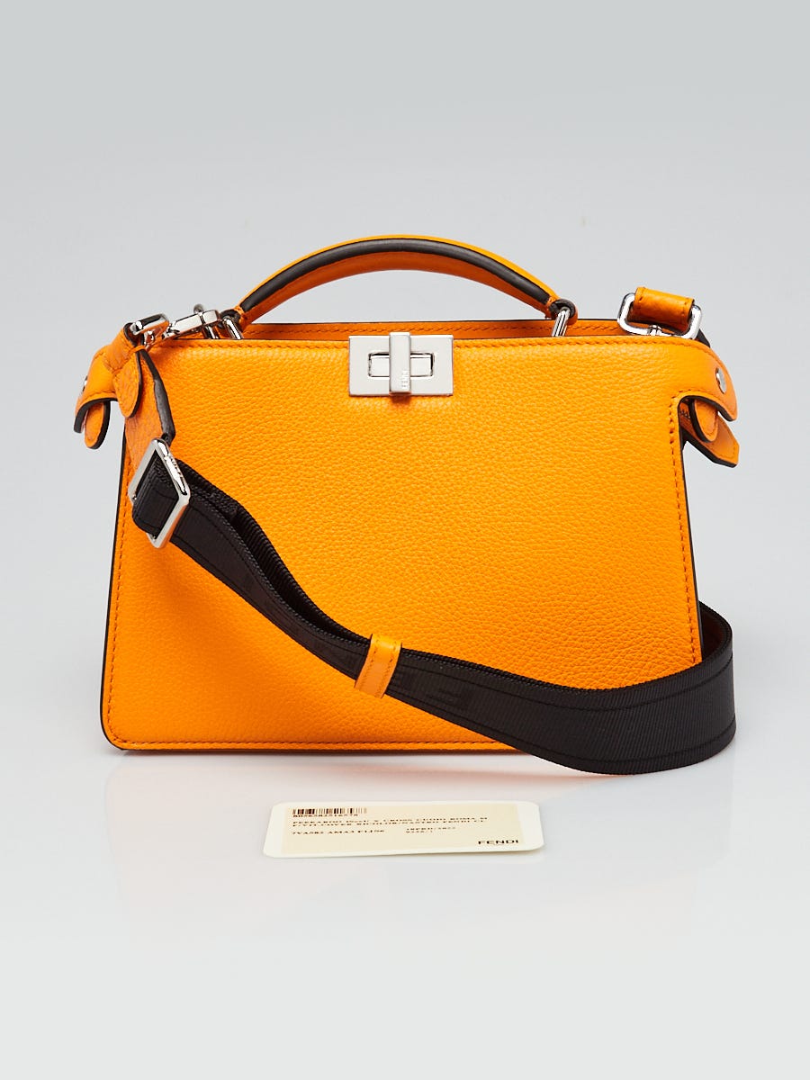 Fendi Orange Pebbled Leather Small Peekaboo Iseeu XCross Satchel