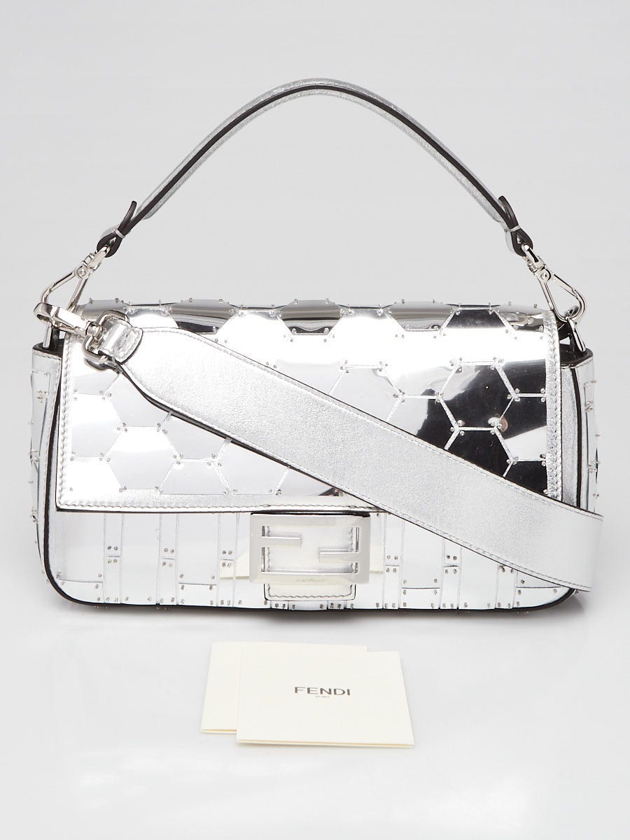 Fendi Silver Leather Mirror Mosaic Baguette Crossbody Bag - 8BR600