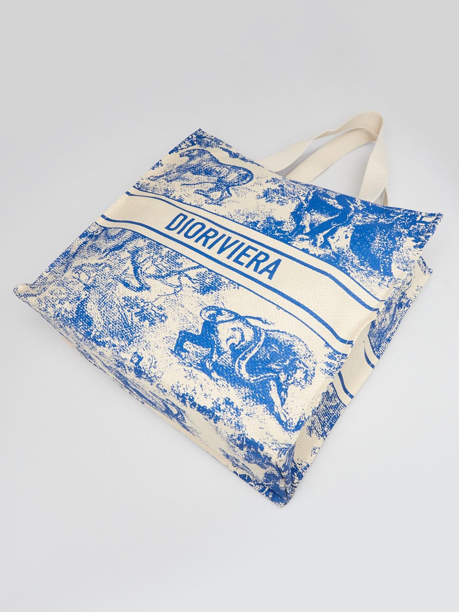 Christian Dior Blue/Beige Straw Dioriviera Tote Bag | Yoogi's Closet