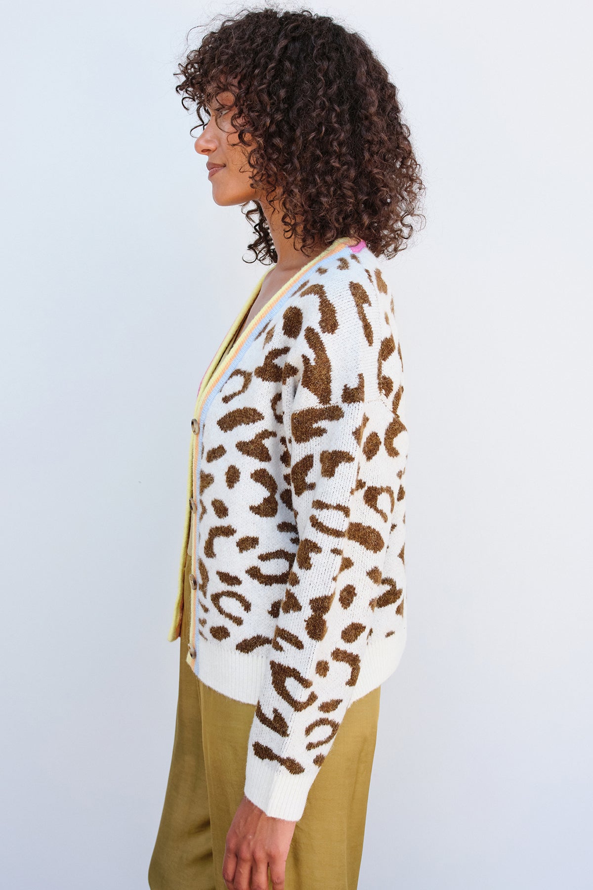 Sundry Leopard Boxy Cardigan in Cream/Sorbet Leopard | Bailey/44