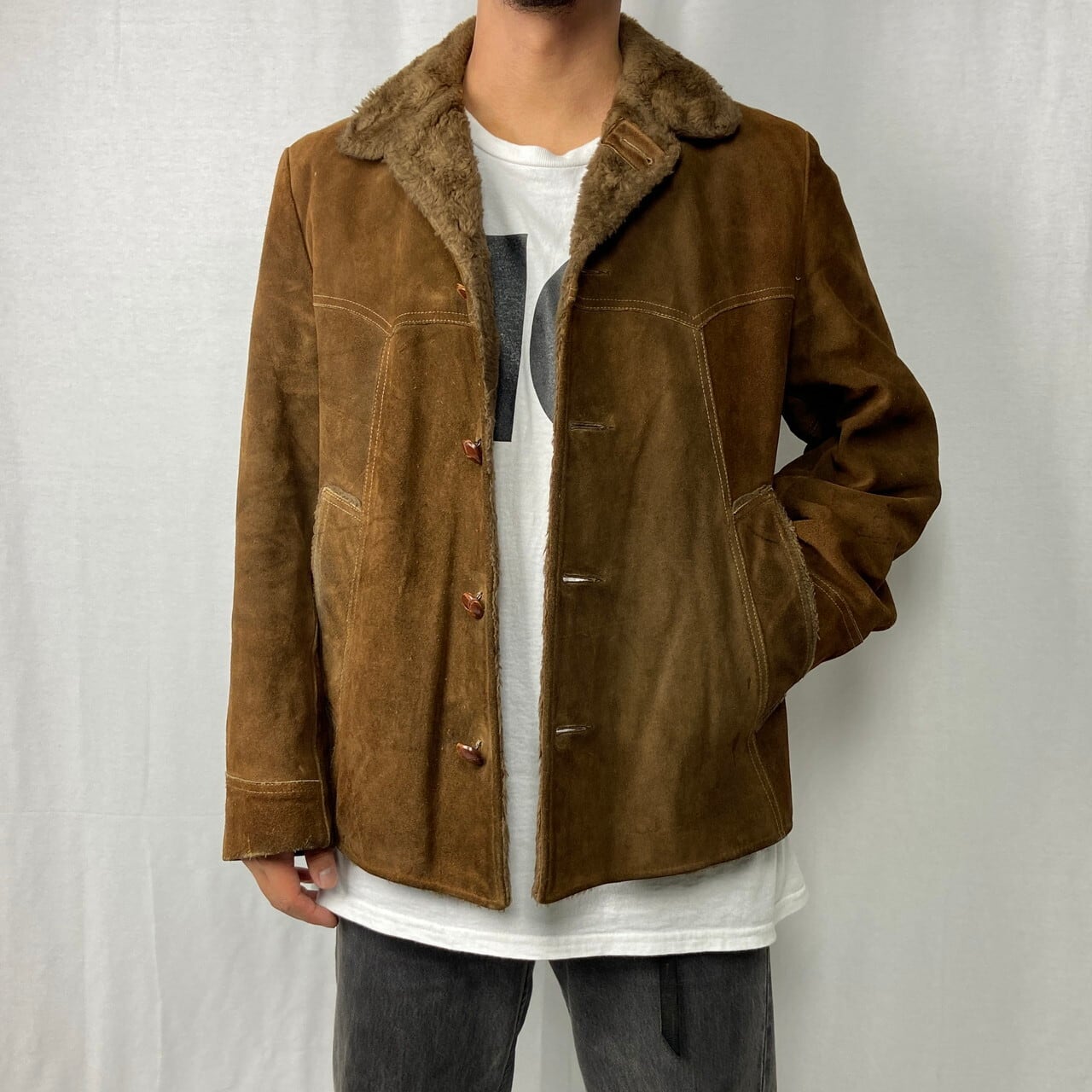 60年代〜 LAKELAND SPORTSWEAR スエード ボア ランチコート メンズL