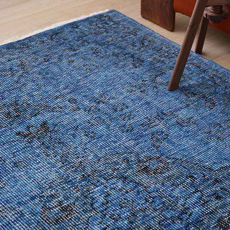 ヴィンテージ風ラグ ウール100％の青いラグ [DP03ブルー] | ボー
