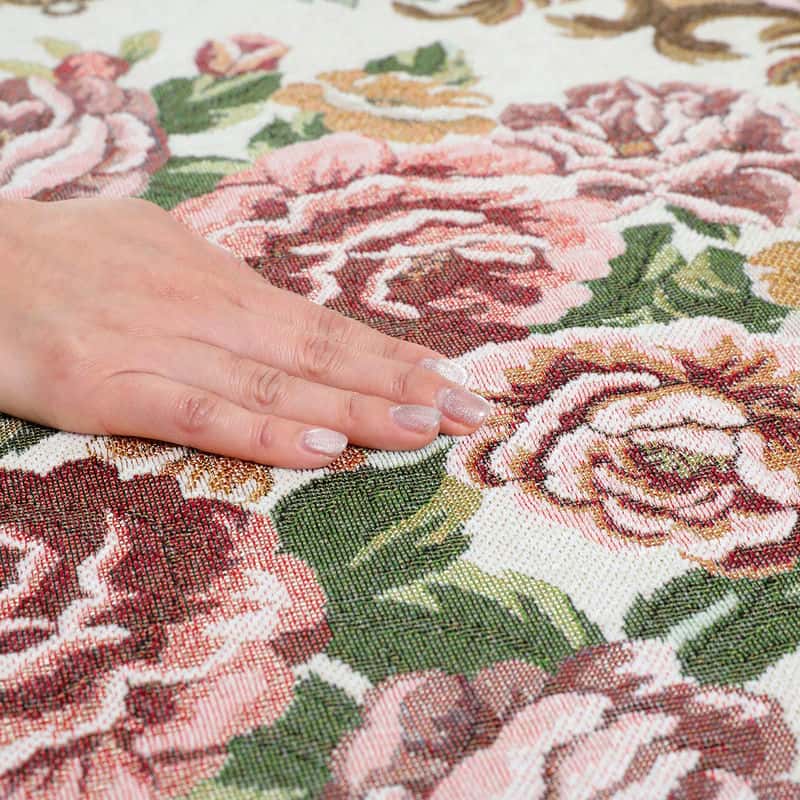 丸洗いOK！ゴブラン織りヨーロピアン調花柄ラグ『ジェンヌ ピンク