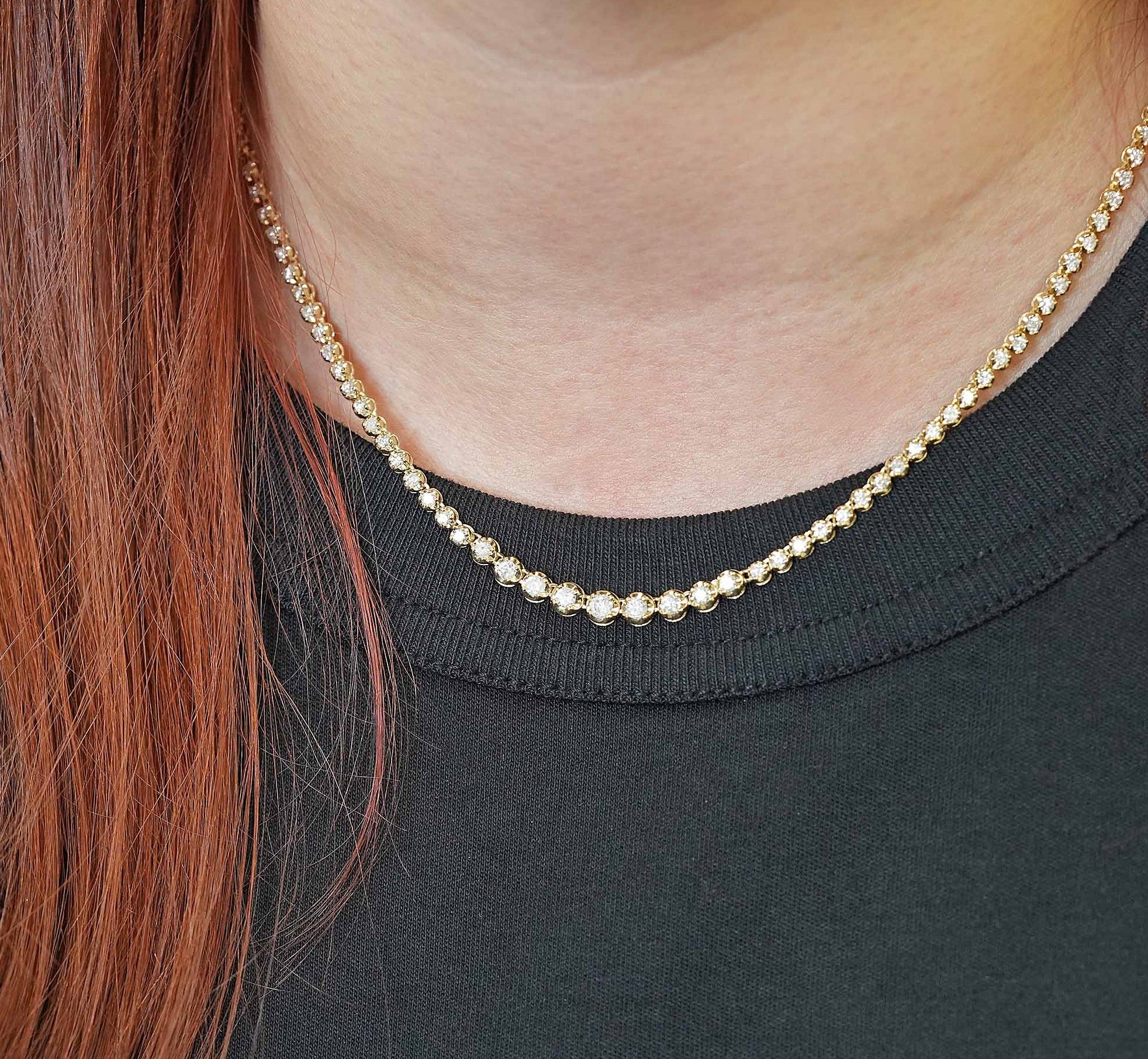 ダイヤモンド テニスネックレス – K18YG、3.0カラット