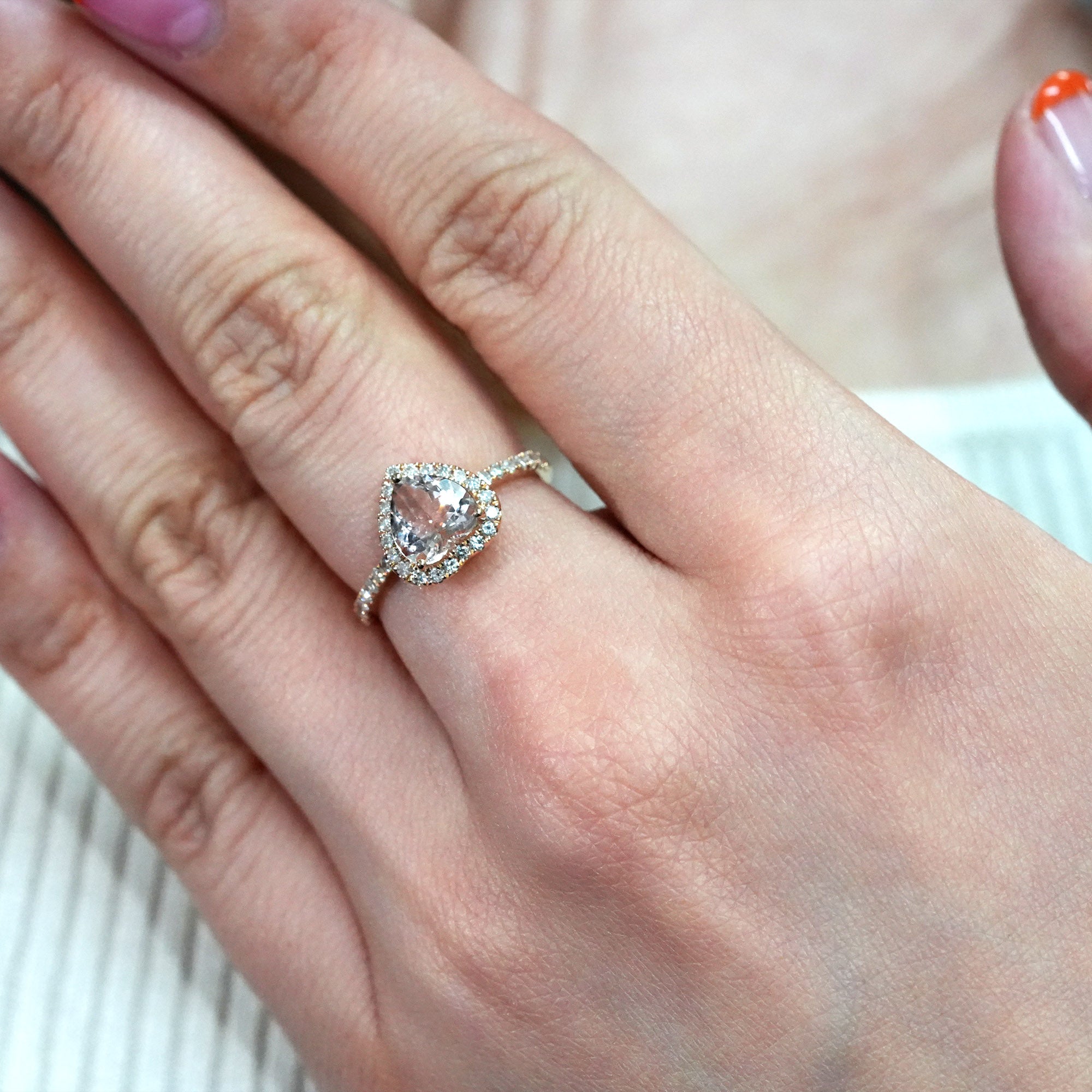 ハート モルガナイト＆ダイヤモンド リング – K18PG