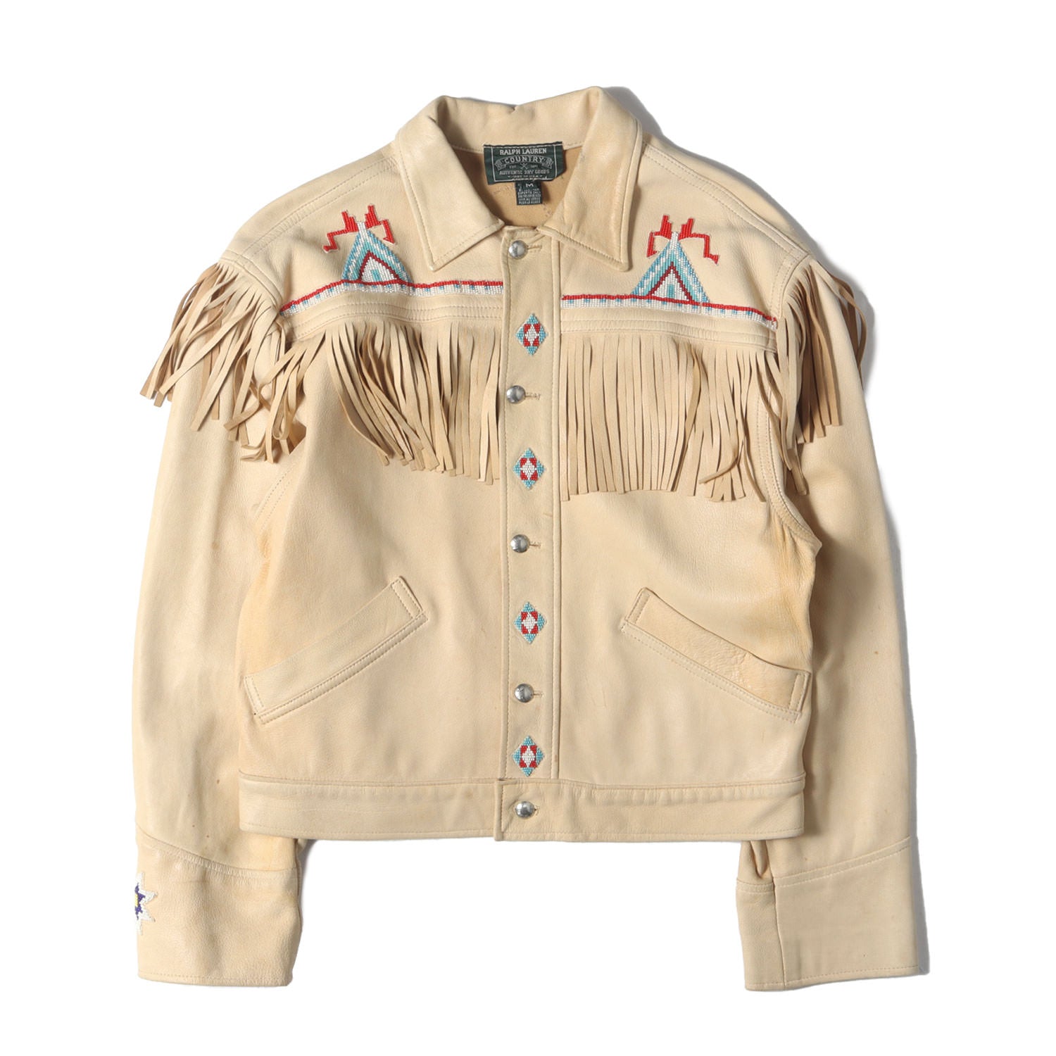 90s ネイティブ ビーズ フリンジ ディアスキンレザー ジャケット(USA製