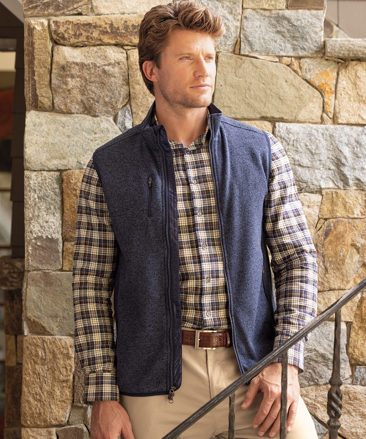 Performance Heathered Full Zip Fleece Vest - Bobby Jones