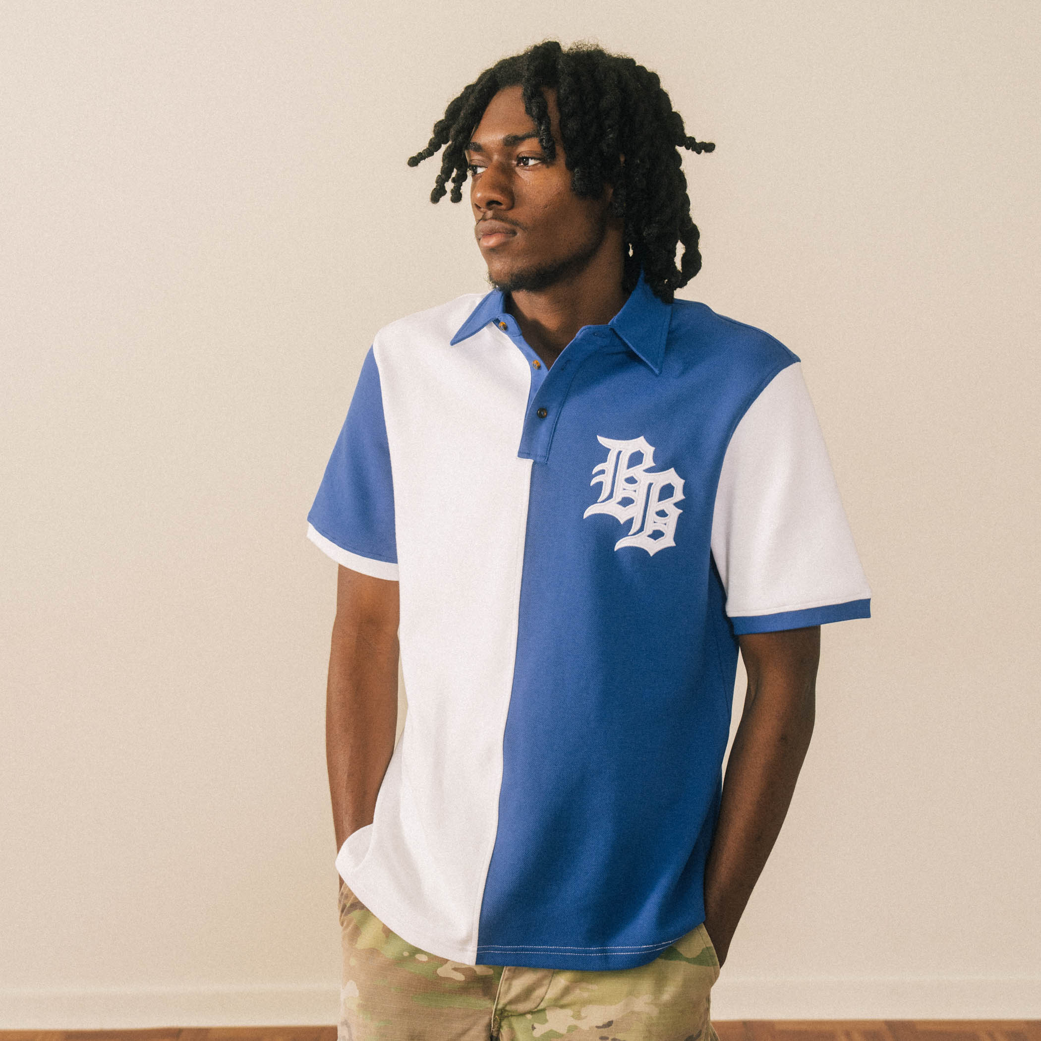 Old English BB Color Block Polo - Blue/White – Bogey Boys