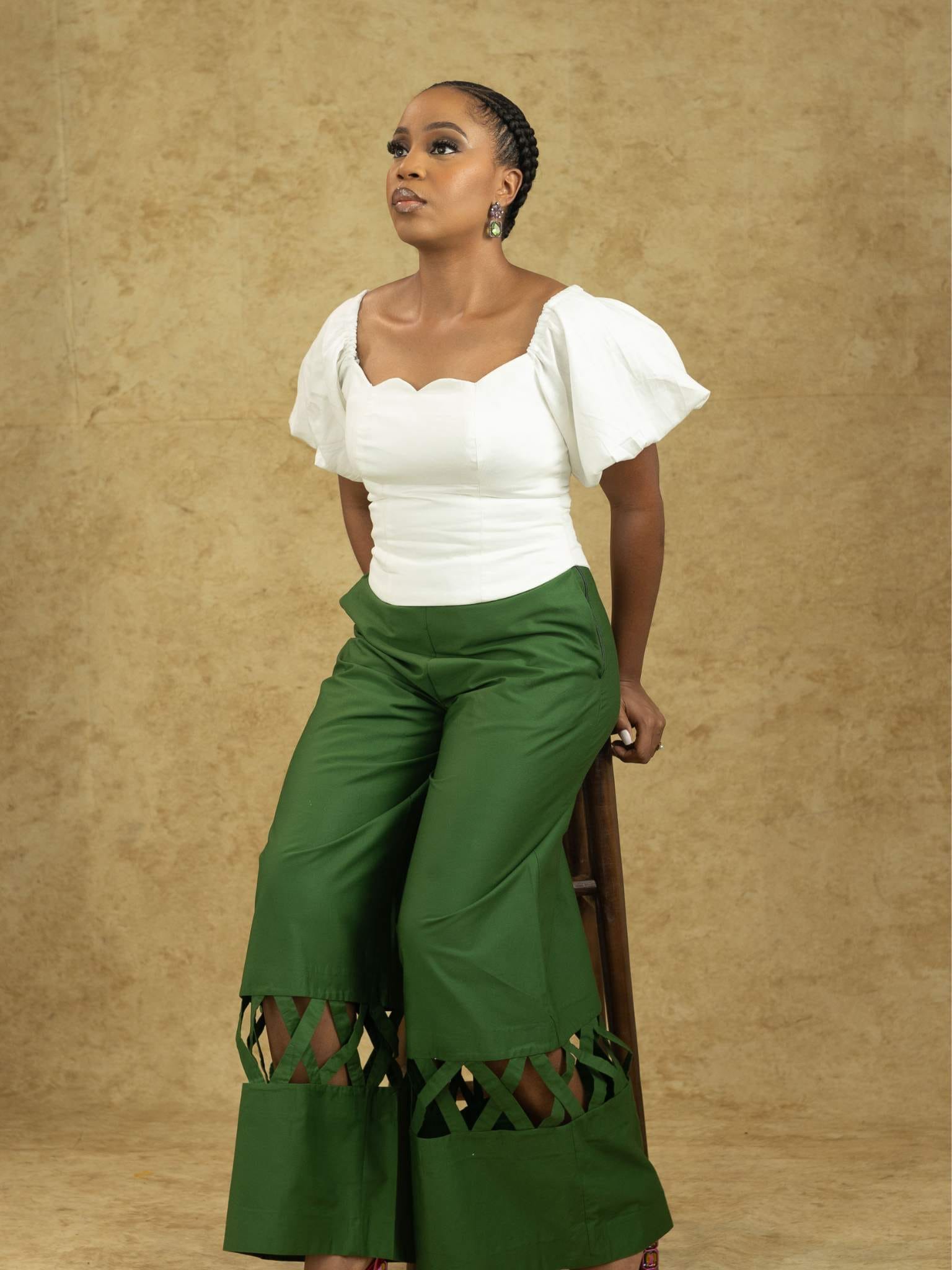 Zuri Set – Women's Puff Sleeve Corset Top & Wide-Leg Pants with