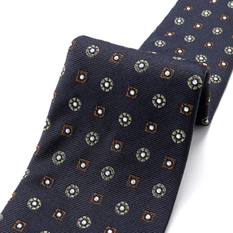 シルクジャカード小紋柄ネクタイ／463099（ダークネイビー） | Silk