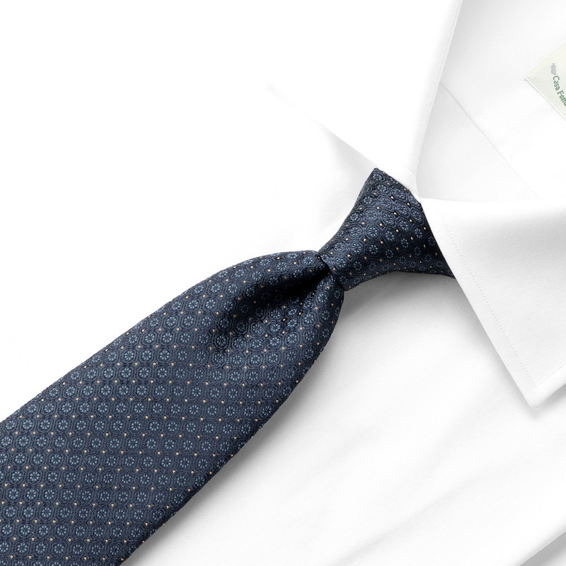 シルクジャカード小花小紋柄ネクタイ／453041（ネイビー） | Silk Tie