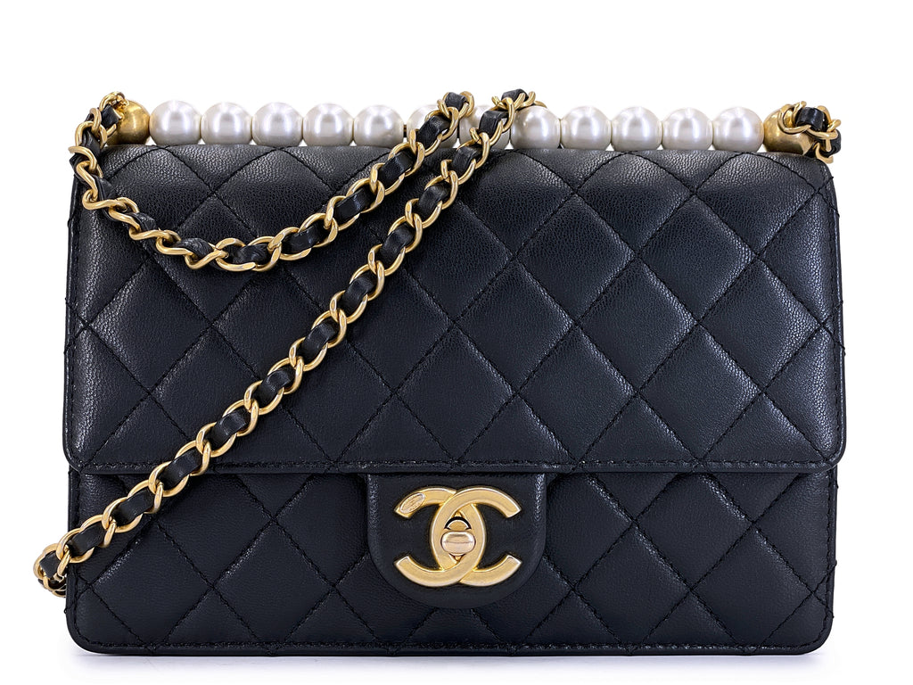 Pristine 19S Chanel Chic Pearls Quilted Flap Bag Black GHW DJ9