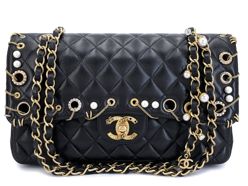 Chanel 2019 Piercing Charms Black Medium Classic Double Flap Bag