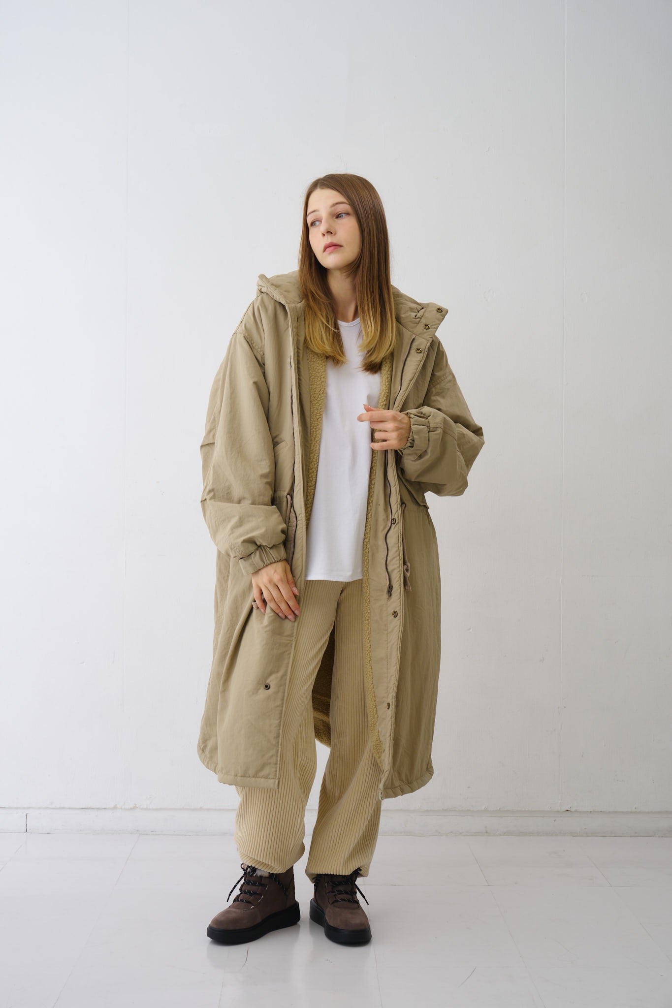 デザインフードボアロングコート – DALI GOAT