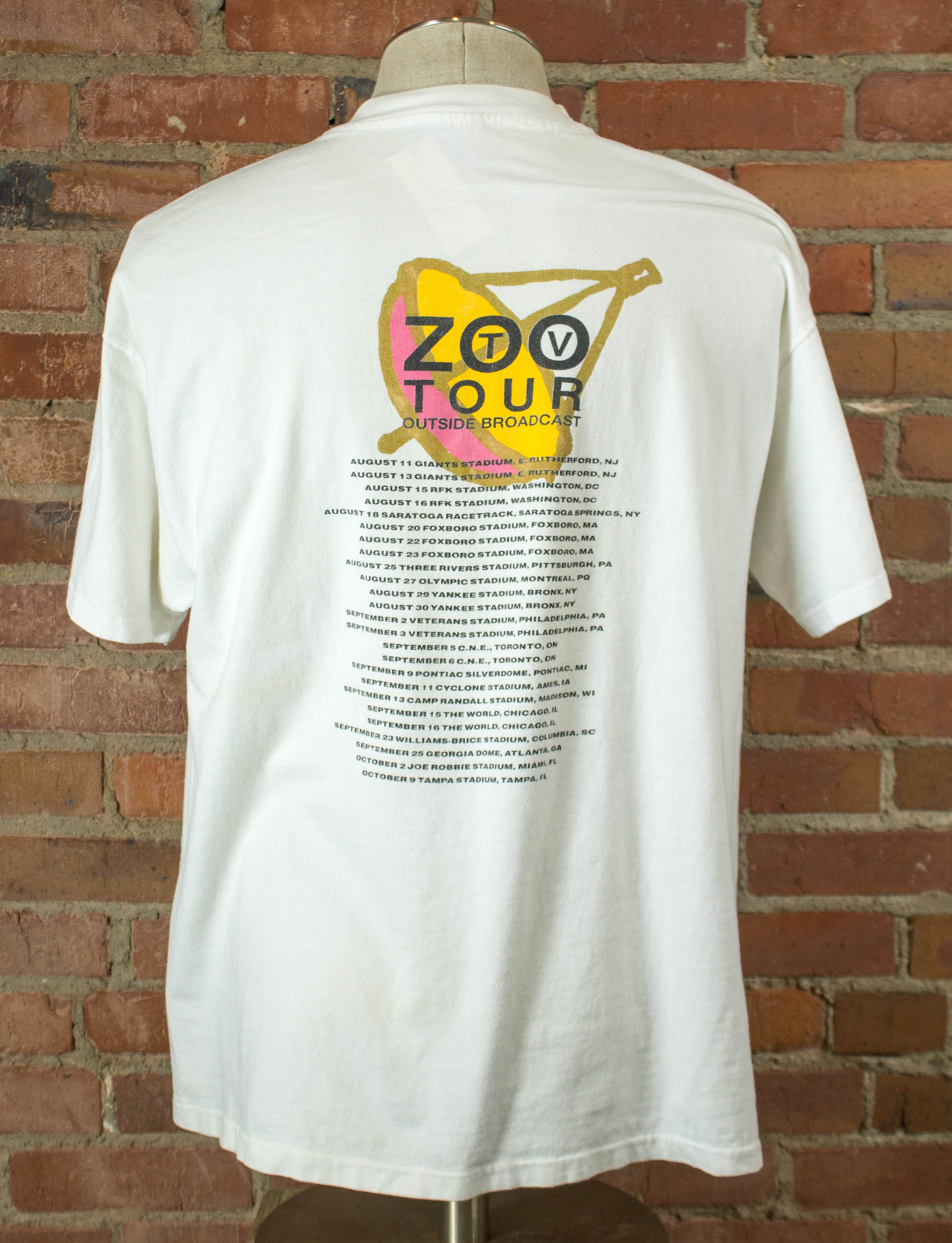 Vintage 1992 U2 Outside Broadcast Zoo TV Tour White Concert T