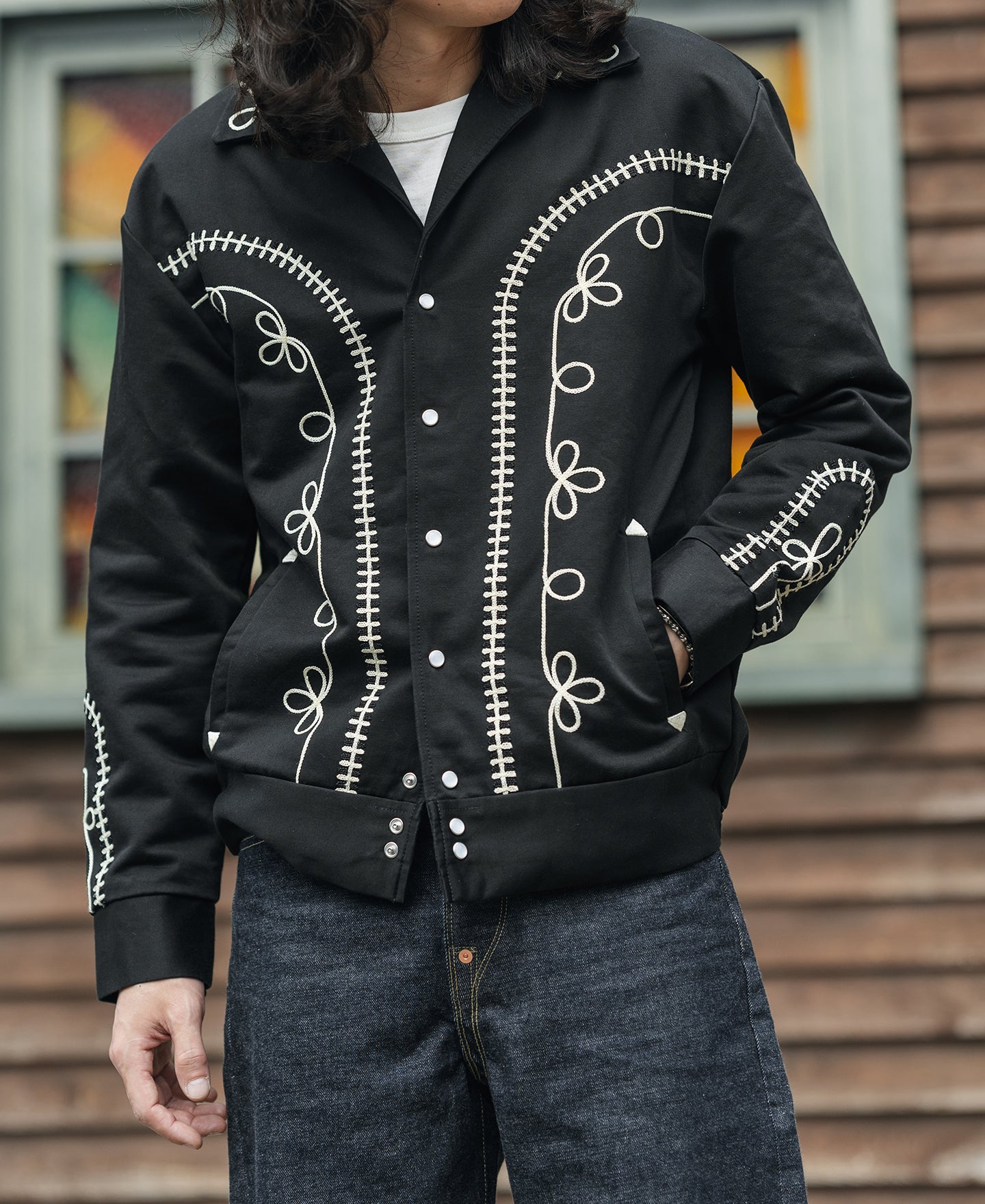 1950s Bolero Musician Rockabilly Embroidered Jacket - Black