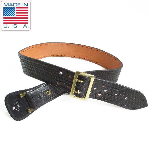 美品 USA製 AKER エイカー バスケットウィーブ サムブラウン ベルト 黒