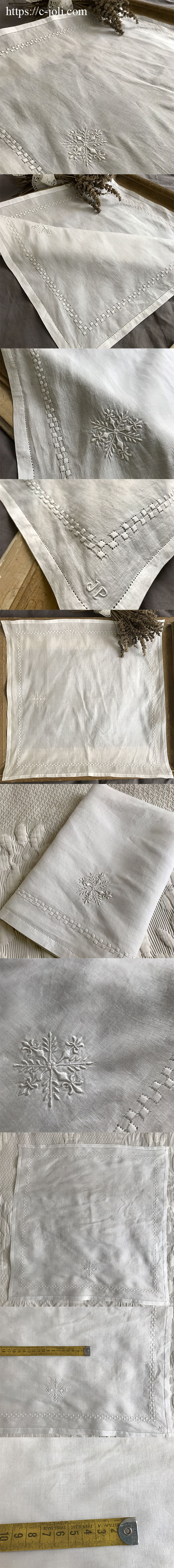 パリ発送】E1011 フランスアンティーク刺繍ハンカチ/リネンクロス 上質