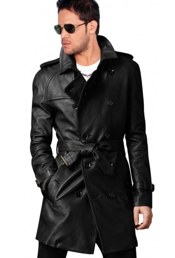 羊革ロングトレンチコートメンズ Sheep Leather Long Trench Coat Men