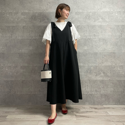 長さ選べる♡肩リボン外せる 2wayジャンパースカート パール無【フリー