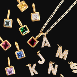 イニシャル アルファベット 誕生石 スライドボールネックレス