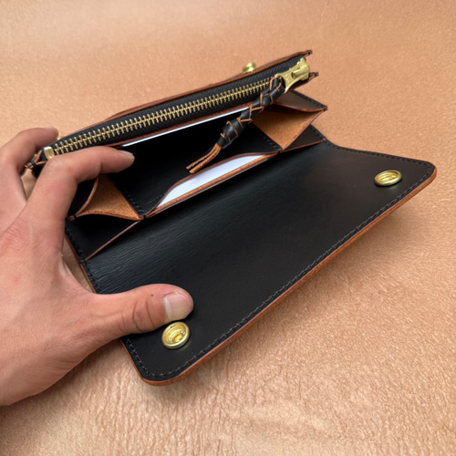 栃木レザー 茶芯 ロング トラッカーウォレット 長財布 twin crafted