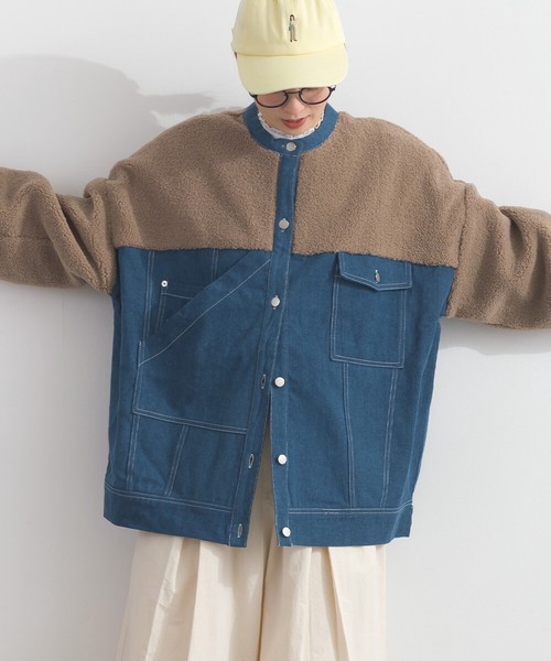 ボア＊デニム ボア ドッキング デニム ジャケット Gジャン ボア
