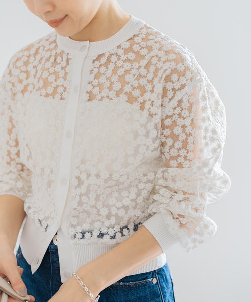 IENA（イエナ）の「《追加2》フラワーレースニットカーディガン