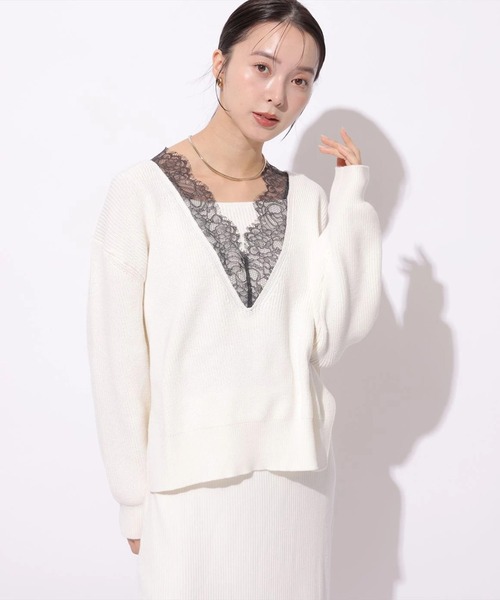 Vネックレースプルオーバー（ニット/セーター）｜Mystrada（マイ