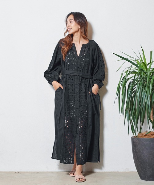 Sara mallika COTTON LEAF CUTWORK GATHER DRESS (サラマリカ