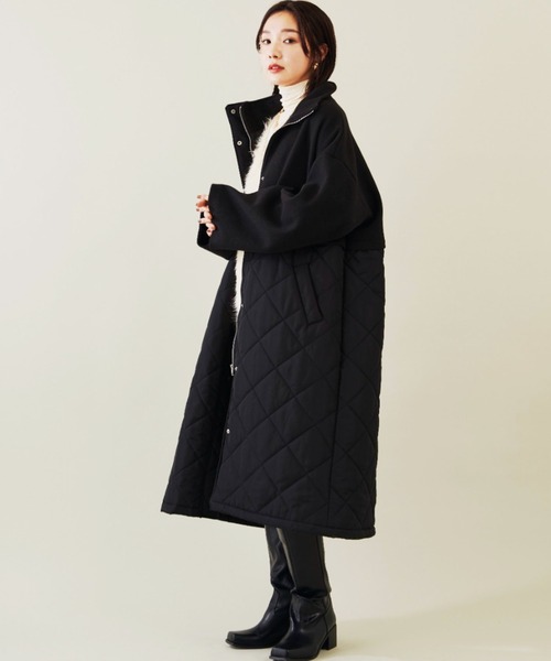 フェイクウール×キルトロングコート（その他アウター）｜Shelly island
