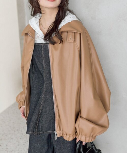 SET UPスタイルにも◎】バルーンスリーブフェイクレザーブルゾン