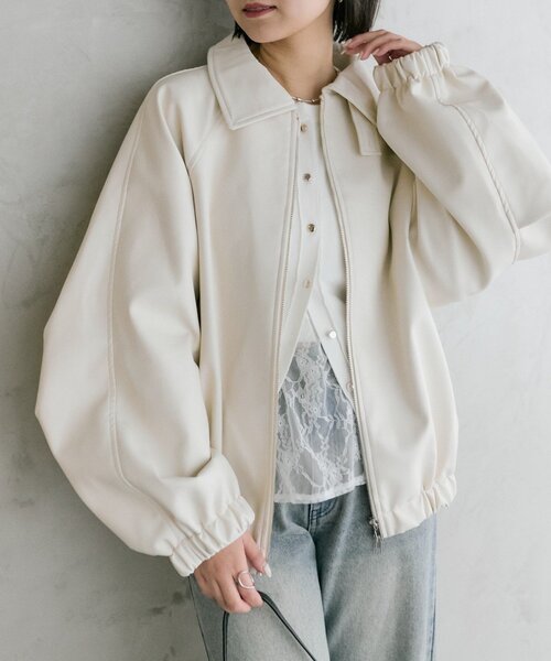 SET UPスタイルにも◎】バルーンスリーブフェイクレザーブルゾン