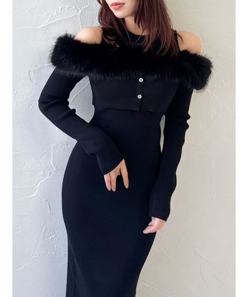 セール】オフショルファードッキングニットワンピース（ワンピース