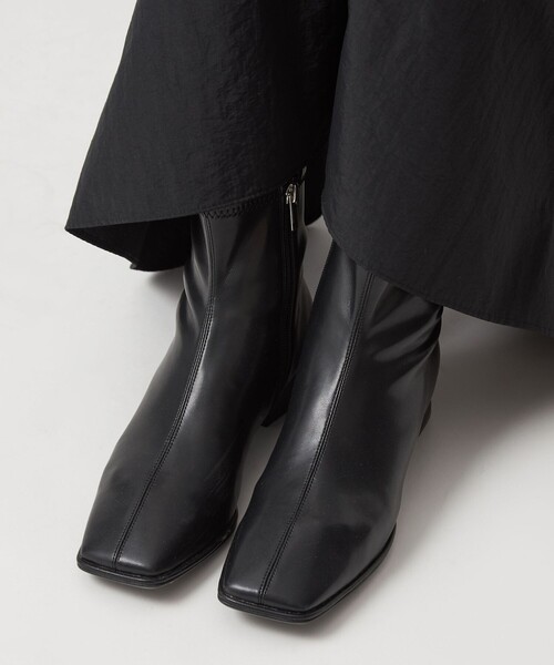 セール】スクエアストレッチ ショートブーツ（3cmヒール）撥水（ブーツ