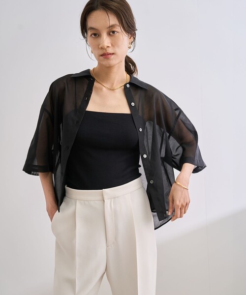 セール】【洗える】コットンシアークロップドシャツ（シャツ/ブラウス